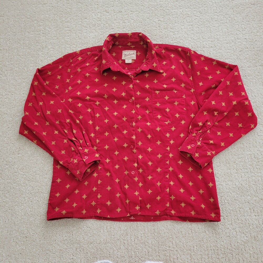 Vintage Woolrich Corduroy Button Down Shirt Workwear Pattern Casual Red XL READ